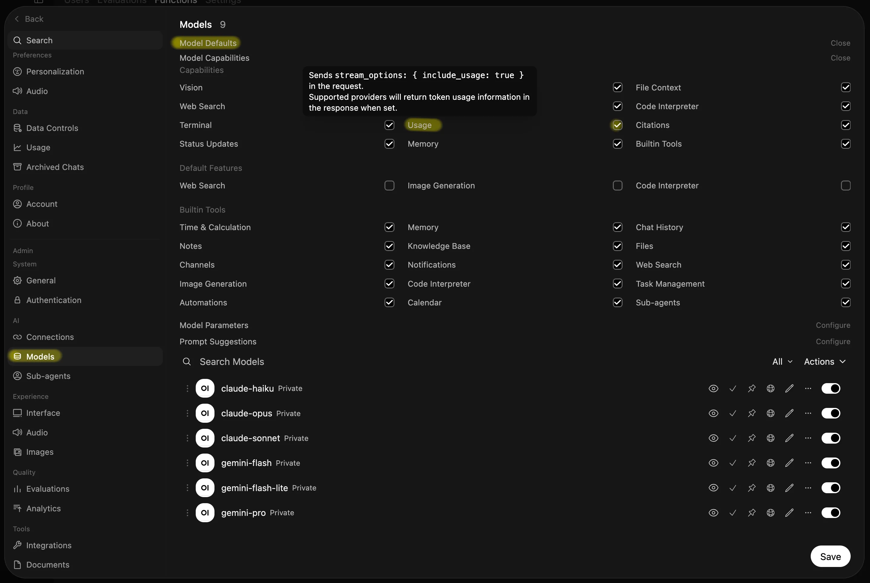Open WebUI Model Settings
