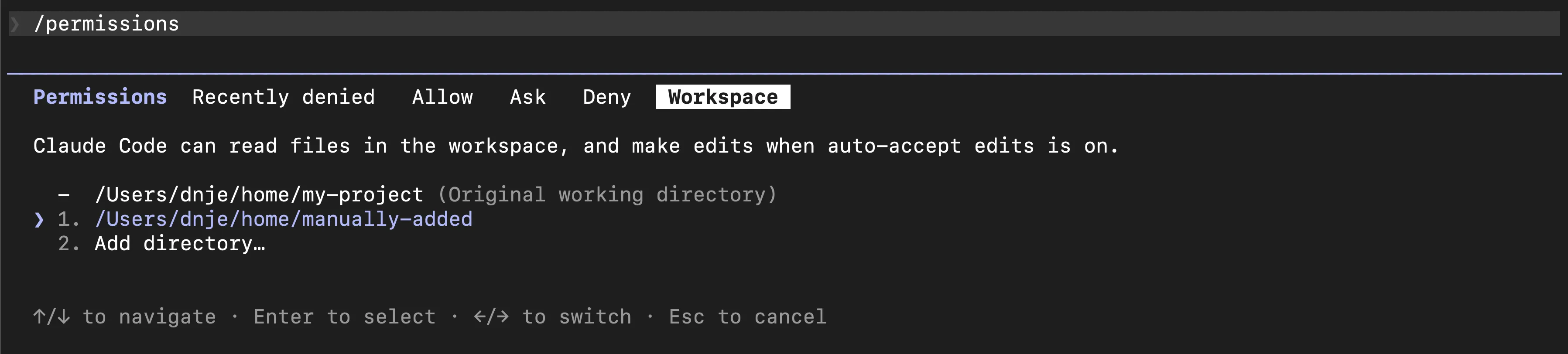 Claude Code permissions workspace settings